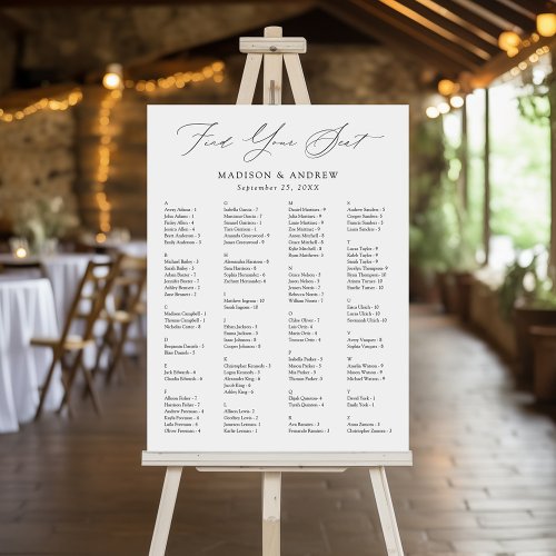 Elegant Black Script Alphabetical Seating Chart Foam Board