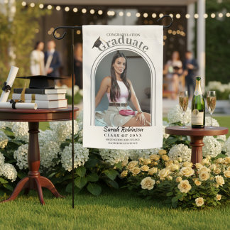 Elegant Black Script Arch Photo Class Year Grad Garden Flag