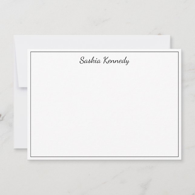 Elegant Black Script Border Personalized Note Card (Front)
