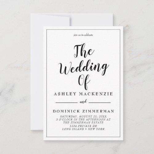 Elegant Black Script Bordered All In One Wedding Invitation