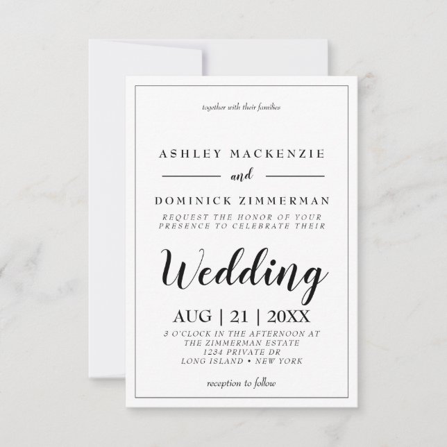 Elegant Black Script Bordered Wedding Invitation  (Front)
