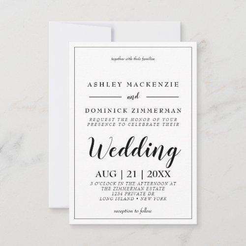 Elegant Black Script Bordered Wedding Invitation 