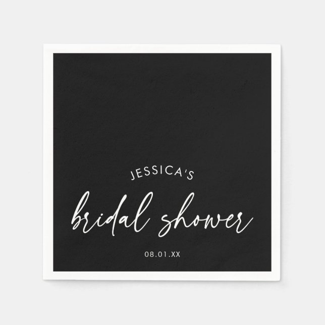 Elegant Black Script Bridal Shower Napkins (Front)
