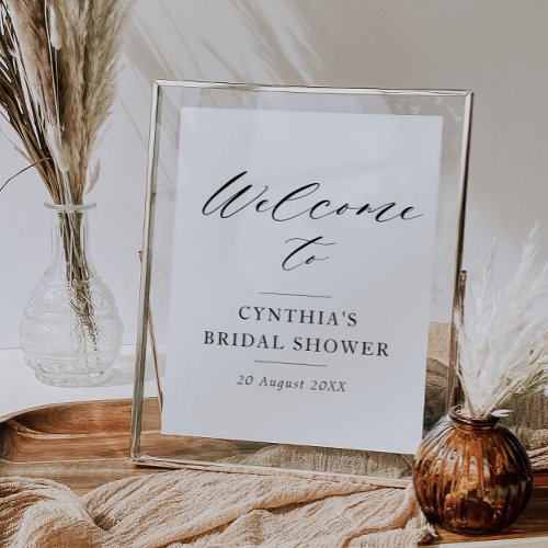 elegant black script bridal shower welcome sign