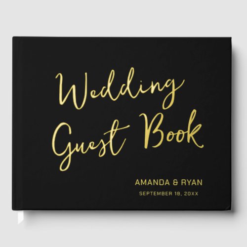 Elegant Black Script Bride Groom Wedding  Foil Guest Book