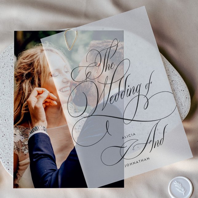 Elegant black script calligraphy wedding overlay vellum invitations (The base card to be purchased separately. Please see the collection)