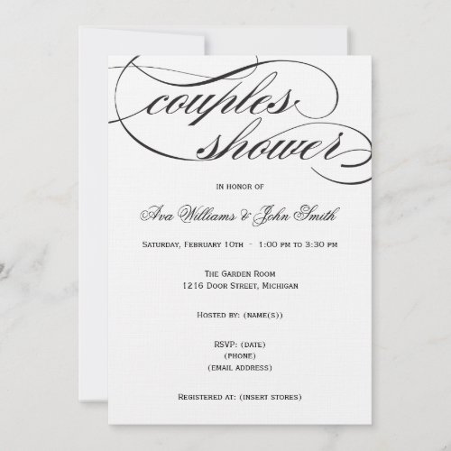 Elegant Black Script Couples Shower Invitation