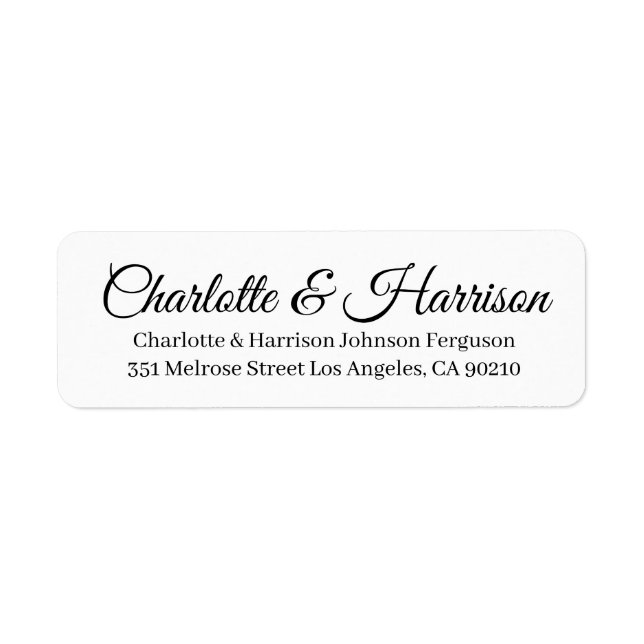 Elegant black script custom names chic Wedding Label (Front)