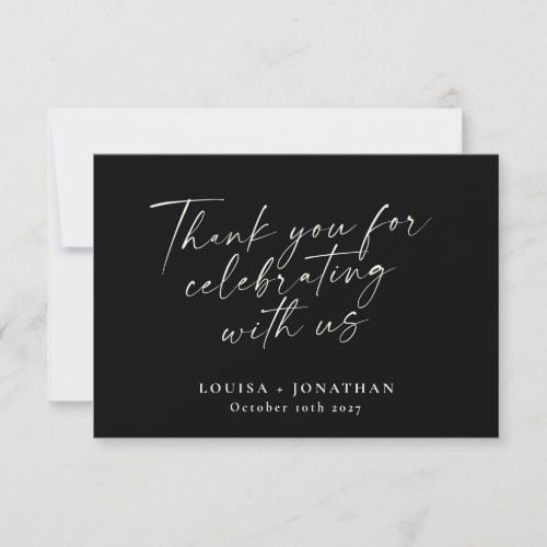 Elegant Black Script Custom Wedding Enclosure Thank You Card