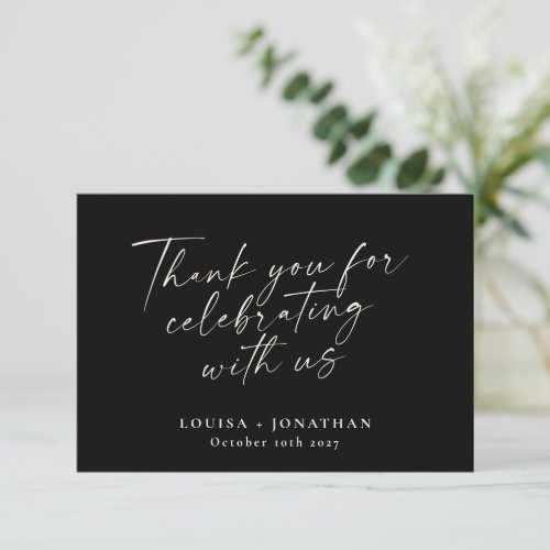 Elegant Black Script Custom Wedding Enclosure Thank You Card