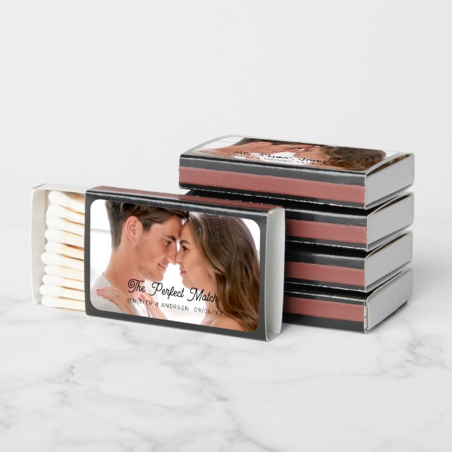 Elegant Black Script Custom Wedding Photo Matchbox Matchboxes (Stacked)