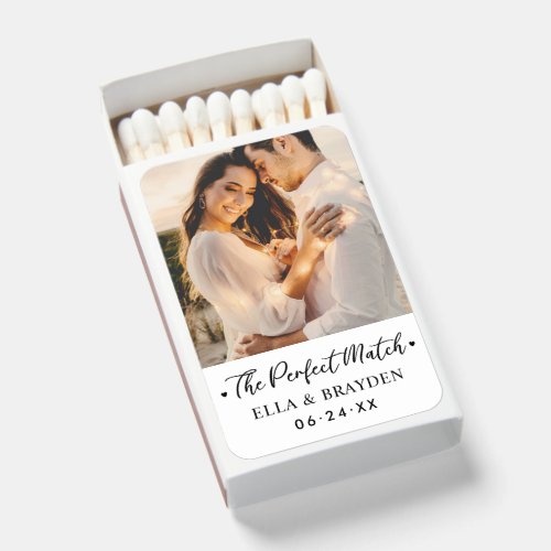 Elegant Black Script Custom Wedding Photo Matchboxes