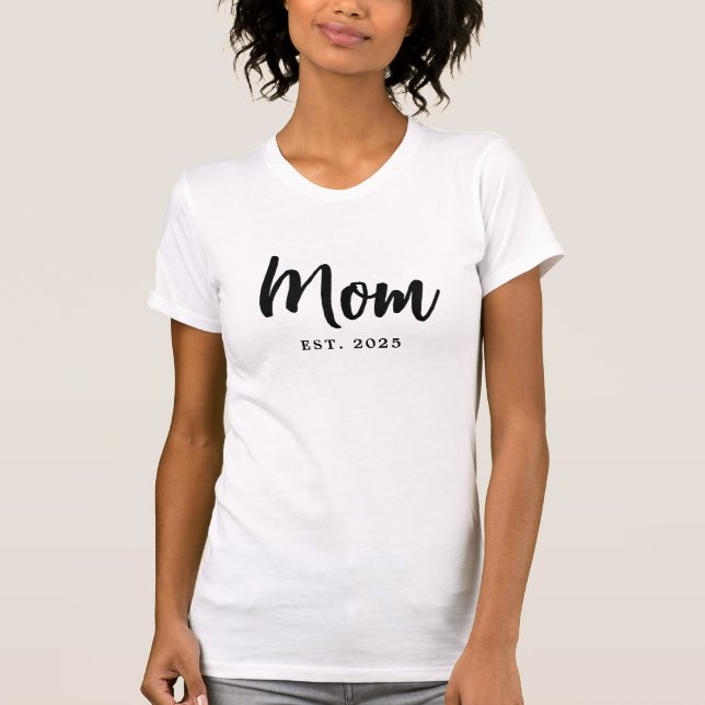 Elegant Black Script Established New Mom T-Shirt (Front)