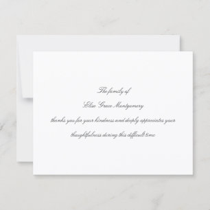 Elegant Black Script Funeral Acknowledgement Thank You Card
