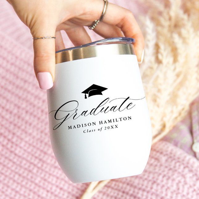 Elegant Black Script Graduate Name & Year Thermal Wine Tumbler (Creator Uploaded)