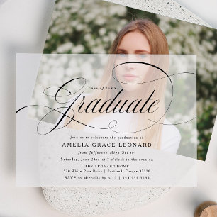 Elegant Black Script Graduation Party Vellum Invitations