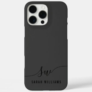 Elegant Black Script Initial Monogram iPhone 16 Pro Max Case