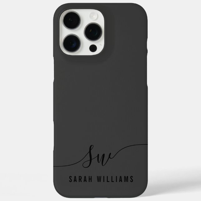 Elegant Black Script Initial Monogram  Case-Mate iPhone Case (Back)