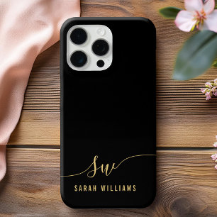 Elegant Black Script Initial Monogram iPhone 16 Pro Max Case