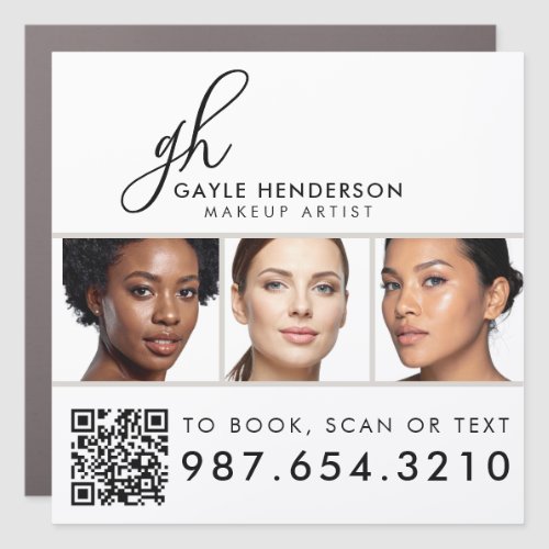 Elegant Black Script Logo QR Code Photo Makeup Car Magnet