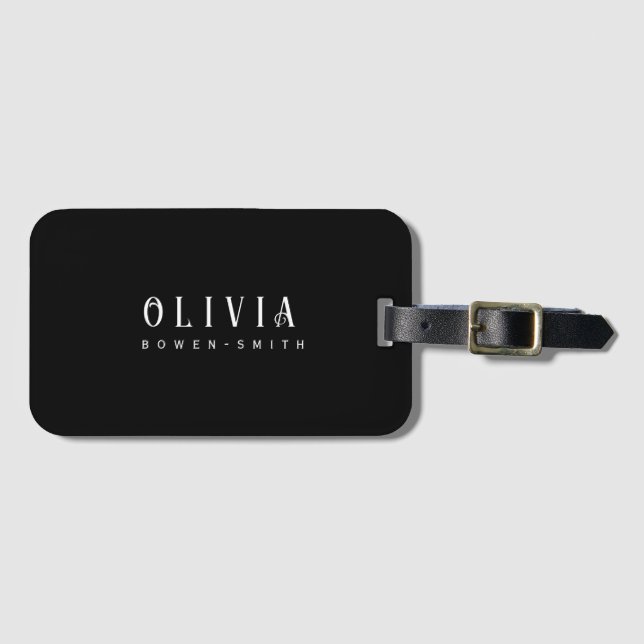 Elegant Black script  Luggage Tag (Front Horizontal)