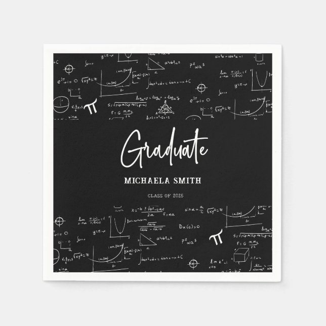 Elegant Black Script Math Graduate Napkins (Front)