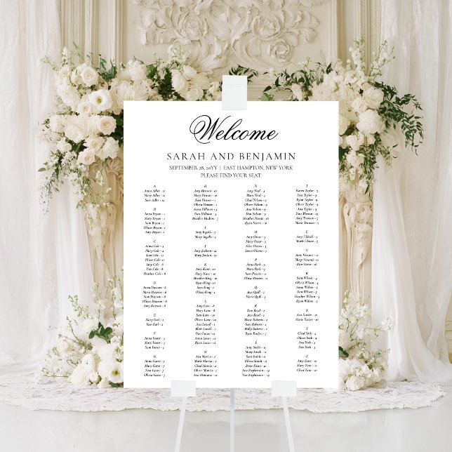 Elegant Black Script Minimal Wedding Seating Chart (This elegant wedding seating chart leaves plenty of space for guest names.)