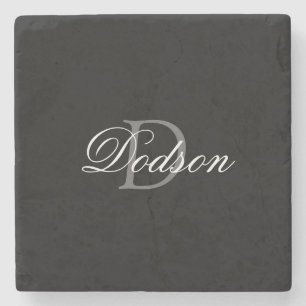 Elegant Black Script Monogram Stone Coaster
