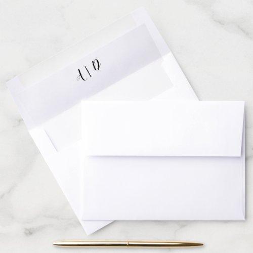 Elegant Black Script Monogram Wedding   Envelope Liner