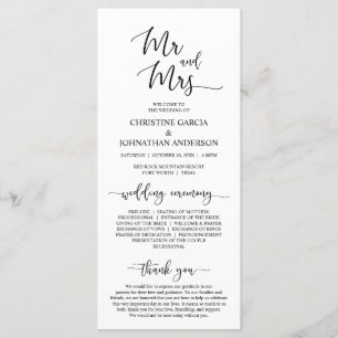 Elegant Black Script, Mr and Mrs, Wedding Ceremony Program