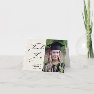 Elegant Black Script on Gray Minimalist Graduation Thank You Card