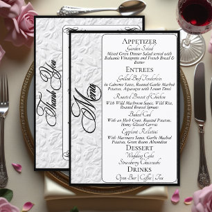 Elegant Black Script on White Menu & Thank You