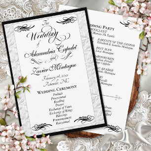 Elegant Black Script on White Wedding Ceremony Program