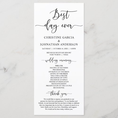 Elegant Black Script Our Wedding Ceremony Program