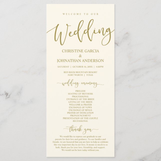 Elegant Black Script, Our Wedding Ceremony Program (Front)