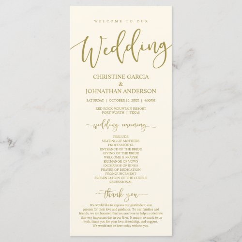 Elegant Black Script Our Wedding Ceremony Program