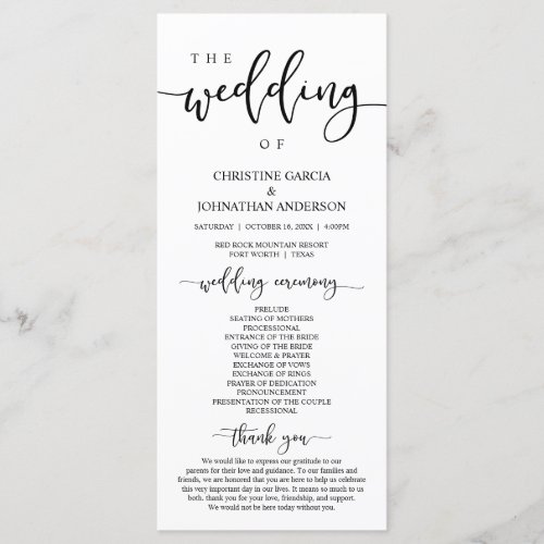 Elegant Black Script Our Wedding Ceremony Program