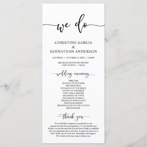 Elegant Black Script Our Wedding Ceremony Program