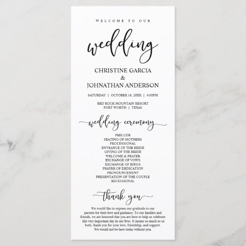 Elegant Black Script Our Wedding Ceremony Program