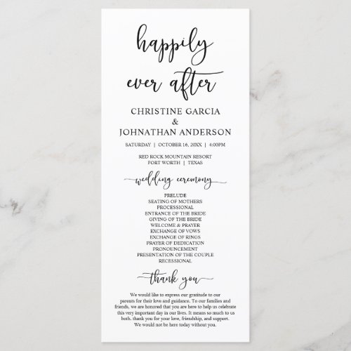 Elegant Black Script Our Wedding Ceremony Program