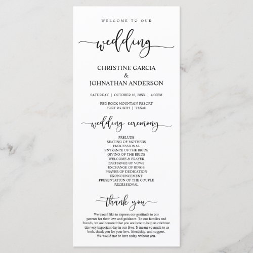 Elegant Black Script Our Wedding Ceremony Program