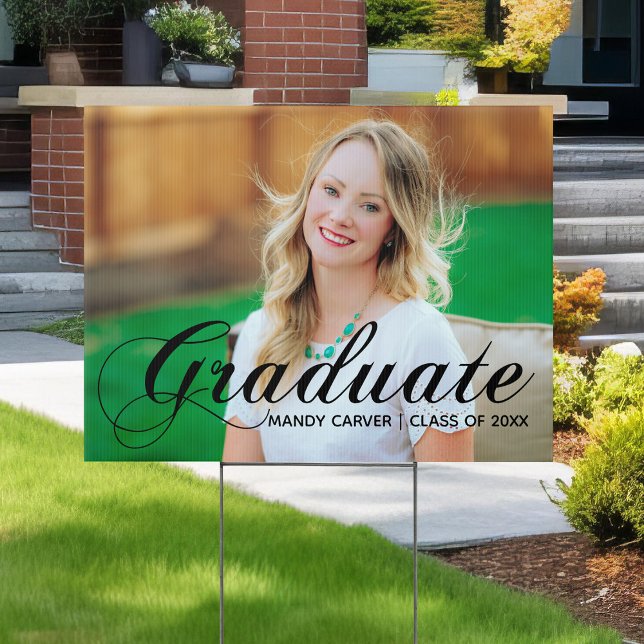 Elegant Black Script Overlay Graduate Photo Yard Sign (Creator Uploaded)