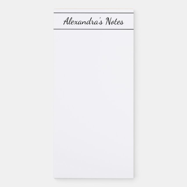 Elegant Black Script Personalized Border Magnetic Notepad (Front)
