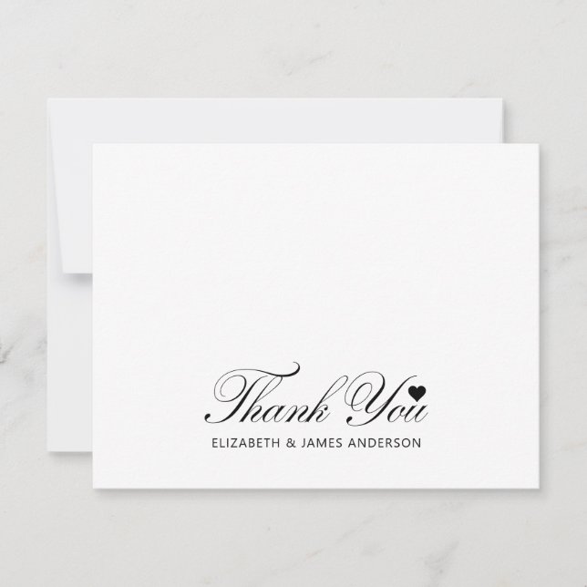 Elegant Black Script Personalized Wedding Monogram Thank You Card (Front)
