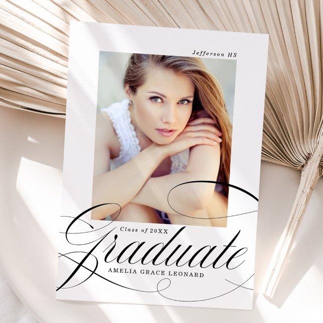 Elegant Black Script Photo Graduation Announcement (Creator Uploaded)