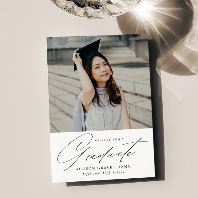 Elegant Black Script Photo Graduation Announcement (Creator Uploaded)