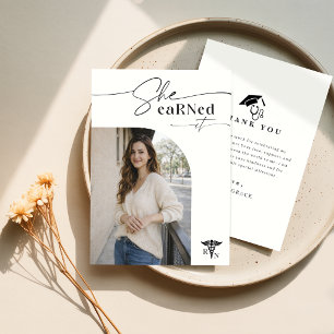 Elegant Black Script Photo Nursing Graduation Thank You Card