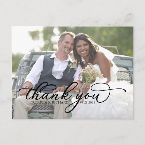 Elegant Black Script Photo Thank You Postcard