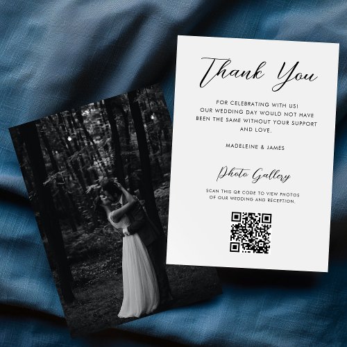 Elegant Black Script QR Code Photo Gallery Wedding Thank You Card