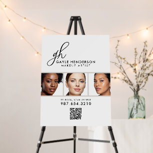 Elegant Black Script QR Code Photo Makeup Artist Foam Board